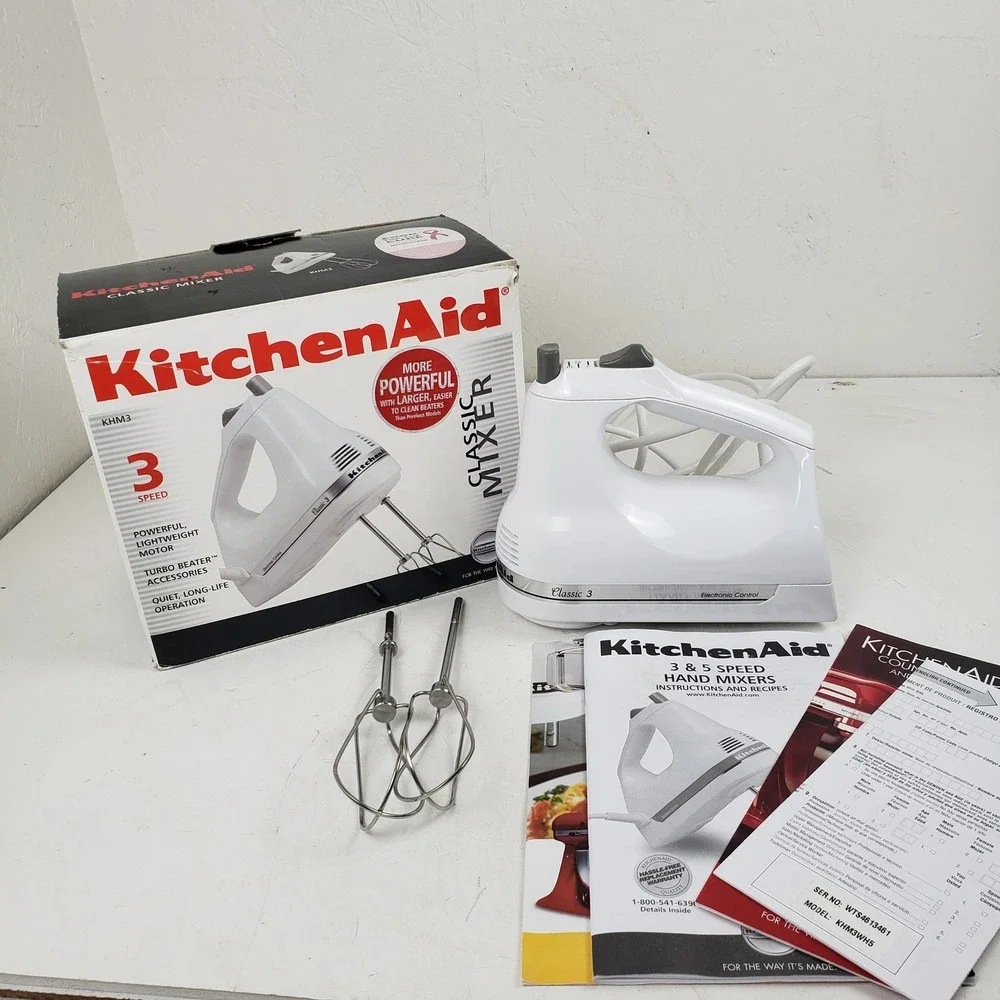 KitchenAid Classic 3 Speed Hand Mixer White KHM3WH With Turbo Beaters